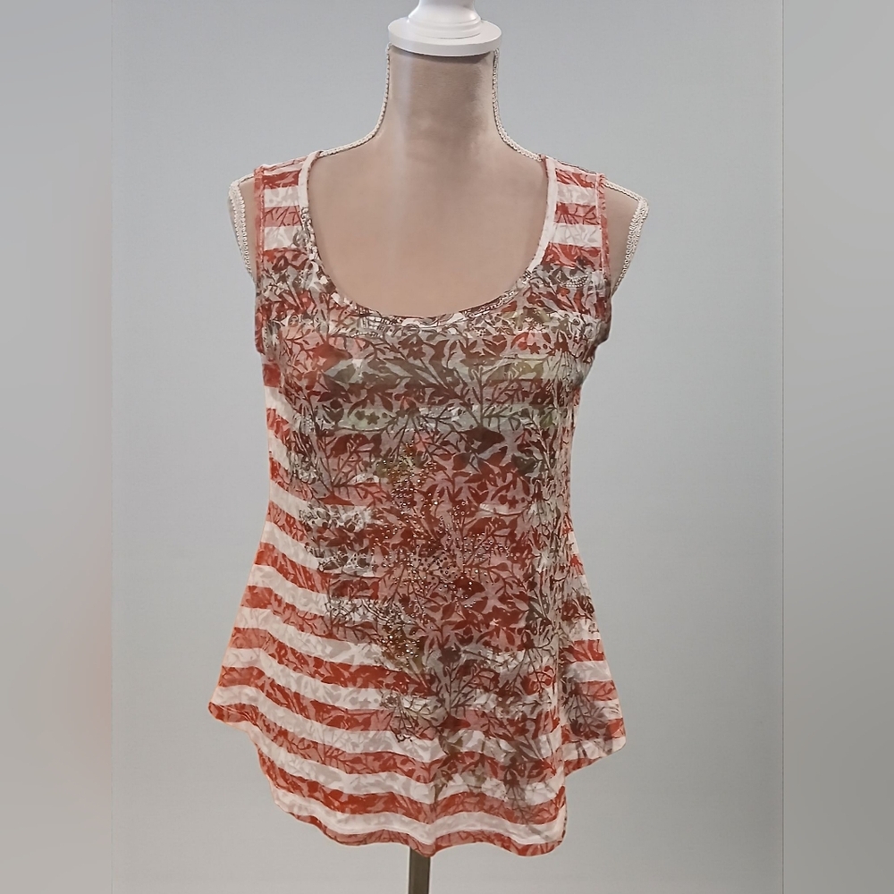 Fresh Burnout Striped Tank Top Shimmer Womans Small Rhinestones